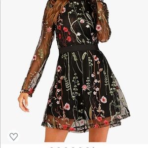 Long sleeve mesh floral cocktail dress